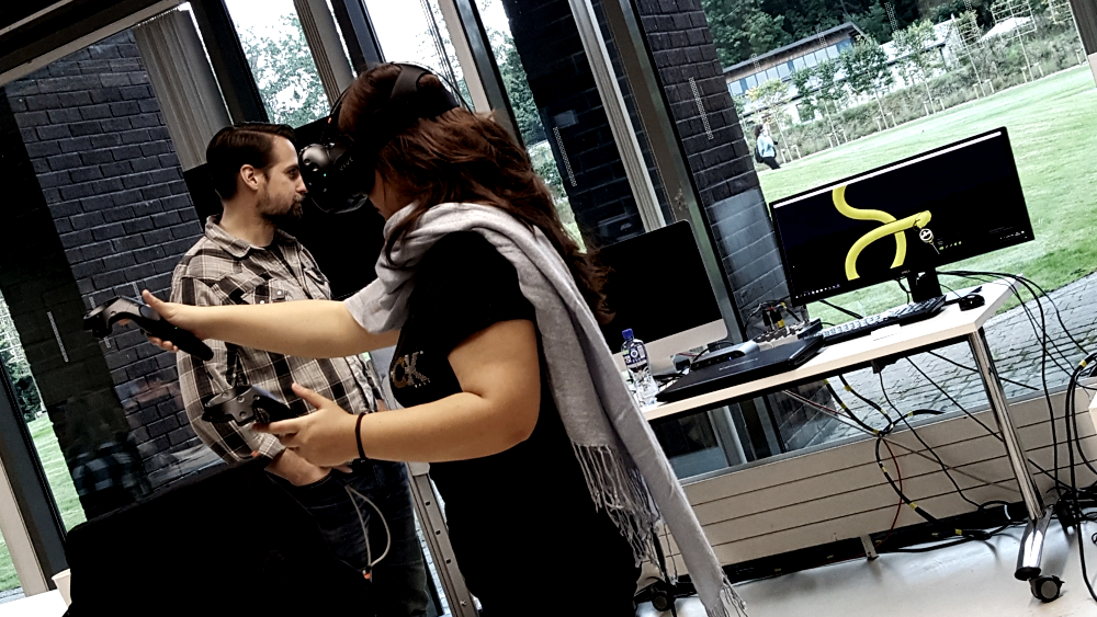 Female student at demo workshop with virtual reality headset